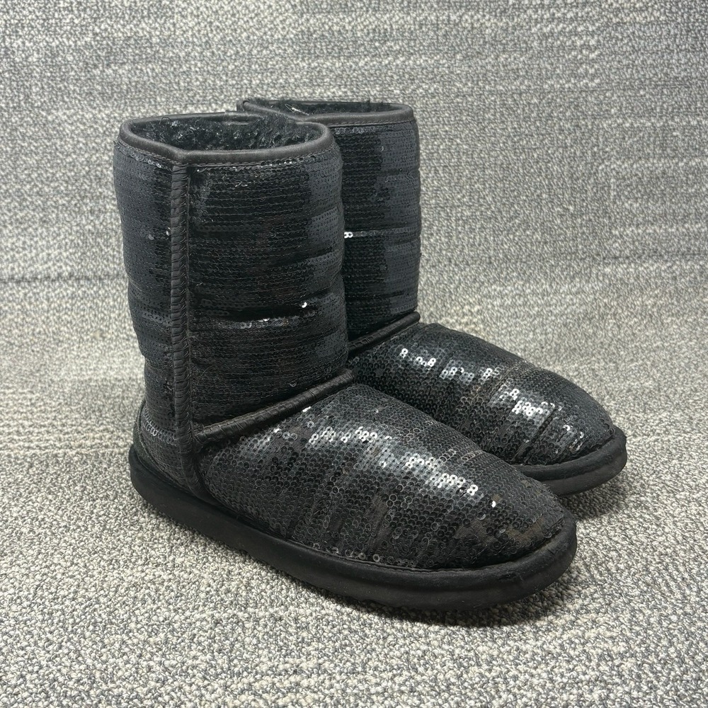 UGG Classic Short Sparkles Sequin Boots Women's Size 8 Black 3161 Sheepskin